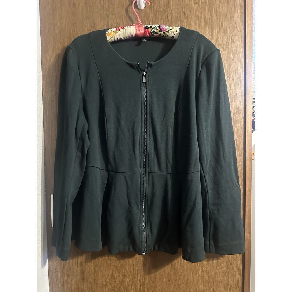 Lane Bryant Dark Green Zip-Front Peplum Jacket